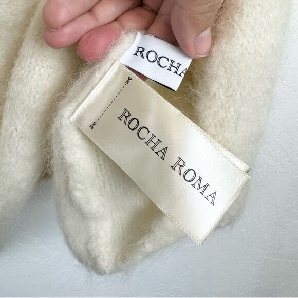 ROCHA ROMA Straight Neck Rhinestone Bow Off-The-Shoulder Alpaca Sweater Cream - Picture 14 of 15